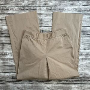 Elie Tahari Women's Flare Wide Leg Khaki Trousers Zip Pockets 32 14 L LG Large